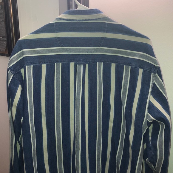 Vintage button up stripe shirt collarless - Picture 2 of 5
